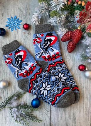 Шкарпетки жіночі зимові вовняні в'їхав пов'язані новорічні "снігур на блакитному", р. 38-411 фото