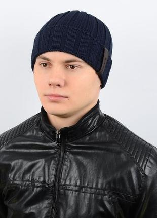Шапка мужская на флисовой подкладке с отворотом теплая зимняя alex al17037 темно-синий