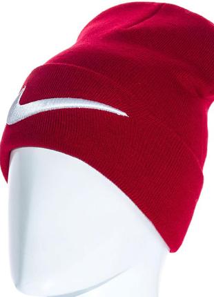 Шапка лопата з відворотом універсальна подвійна тонкої в'язки nike l19021 червоний