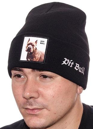 Шапка з шевроном лопата подвійна зимова без підкладки універсальна pitbull l21008 чорний