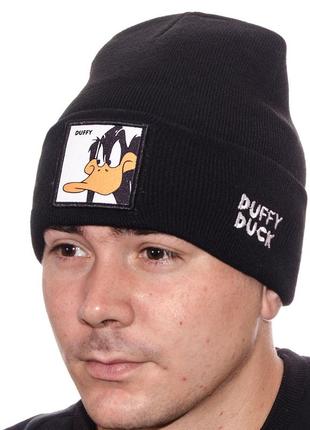Шапка з шевроном лопата подвійна зимова без підкладки універсальна daffy duck l21031 чорний