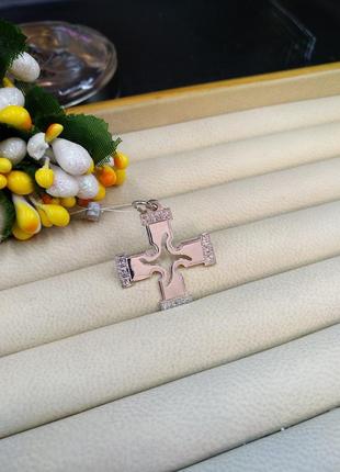 Срібний хрест корсунчик з коловратом 925 з фіанітом оберіг3 фото
