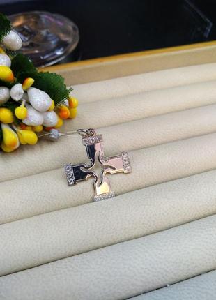 Срібний хрест корсунчик з коловратом 925 з фіанітом оберіг2 фото