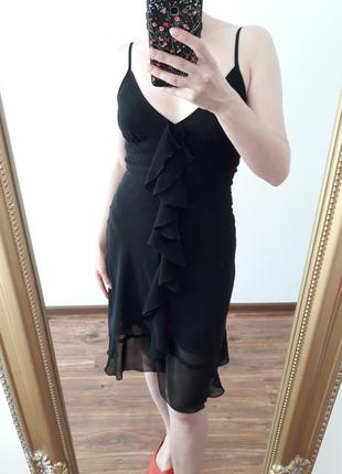 Стильное черное платье в бельевом стиле с рюшами рр10