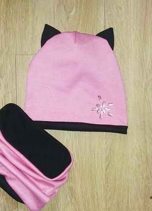 Шапка з вушками і хомут для дівчинки 0..12років