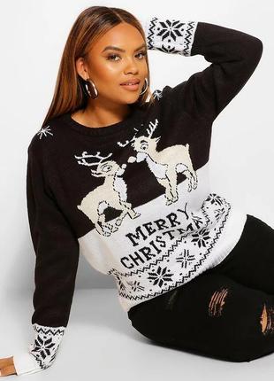Новорічний теплий светр. в'язаний светр merry christmas2 фото