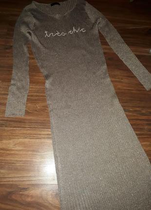 Платье   в рубчик  с люрексом металлизированной нитью платье свитер платье резинка3 фото