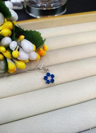 Серебряный кулон подвеска цветок с синим белым фианитом 9252 фото