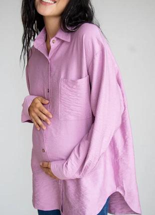 Сорочка блуза для вагітних та годуючих мам лавандова на гудзиках (сорочка для вагітних лавандова)5 фото