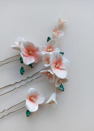 Прикраси в зачіску, набір шпильок з квітами, весільні шпильки біло-рожевого кольору ksenija vitali1 фото