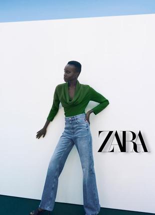 Zara легка блуза нова колекція з вирізом довгий рукав трендовий зелений колір