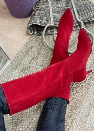 Червоні замшеві чоботи дизайнерські vikka 🧙 крокуль осінь зима / червоні замшеві чоботи vikka крокуль осінь зима