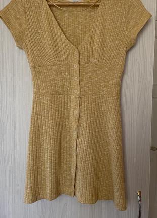 Желтое хлопковое платье pull &bear