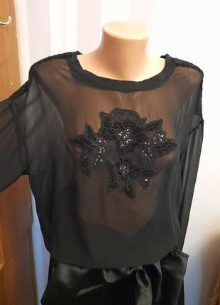Черна прозора блуза черная прозрачная блузка3 фото