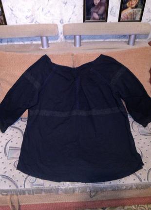 Натур.100% коттон,чорна блуза з прошвой і мережив. в стилі бохо,більш.розм. з нюансом