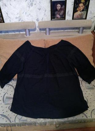 Натур.100% коттон,чёрная блуза с прошвой и кружев. в стиле бохо,больш.разм. с нюансом2 фото