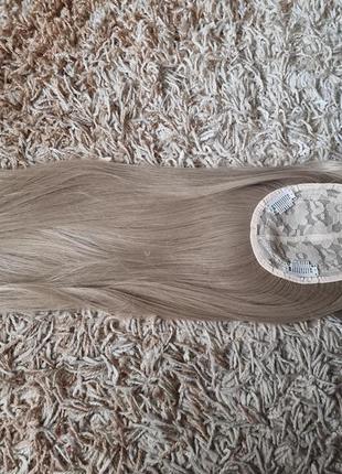 Перука блонд топер накладка на голову з волоссям світле волосся з чубчиком парик светлий волос с челкой6 фото