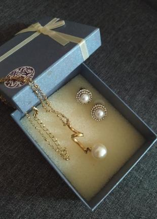 Цепочка кулон сережки жемчуг
