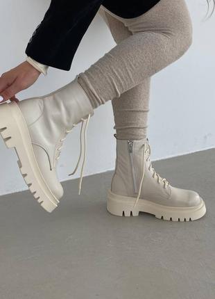 Ботинки натуральная кожа на тракторной подошве танкетке платформе массивной объёмные