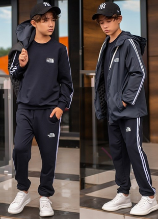 Комплект трійка "the north face" - спортивний костюм + спортивна куртка, розміри на ріст 140 - 164