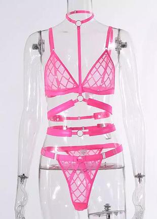Еротична білизна, комплект бюстгальтер стрінги пояс для панчіх гартеры