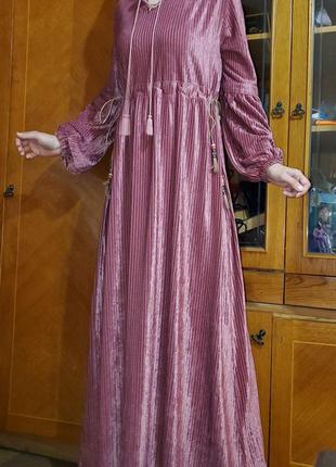 Винтажное вельветовое пудровое платье  бохо деревенский стиль beyda винтаж