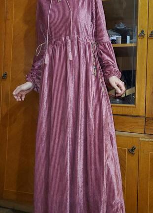 Винтажное вельветовое пудровое платье  бохо деревенский стиль beyda винтаж2 фото