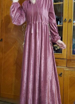Винтажное вельветовое пудровое платье  бохо деревенский стиль beyda винтаж3 фото