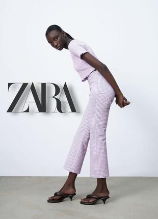 Текстуровані прямі штани у клітинку висока посадка straight trousers join life zara