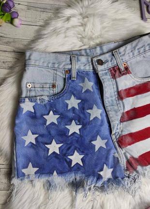 Жіночі джинсові шорти strauss блакитні з принтом "американський прапор" розмір 44 s2 фото