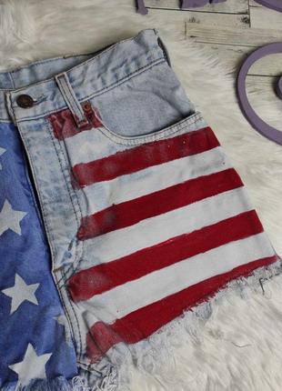 Жіночі джинсові шорти strauss блакитні з принтом "американський прапор" розмір 44 s3 фото