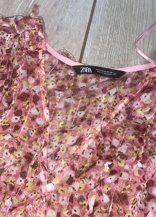 Блузка з торочками, легка блуза у квітковий принт, оригінальна блуза на резиночці zara, м5 фото