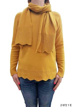 Светр жіночий з шаликом гірчичного кольору. класичний, стильний жіночий светр. 2 (672) 1 go