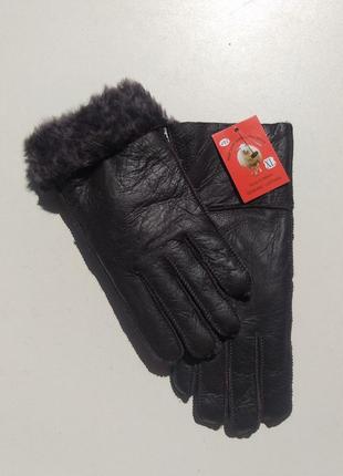 Шкіряні рукавички на натуральній овчині, рукавички ugg дублянка