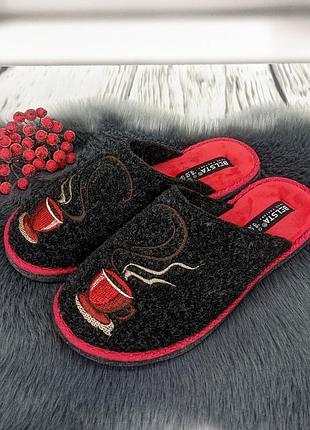 Тапочки жіночі повстяні для ламінату белста чорні з червоним устілкою