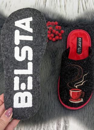 Тапочки жіночі повстяні для ламінату белста чорні з червоним устілкою