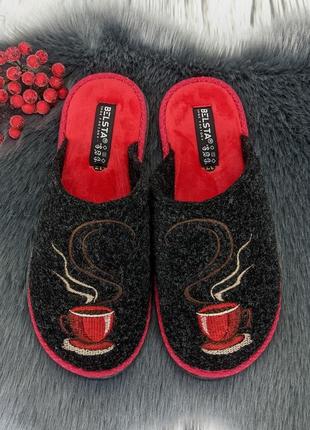 Тапочки жіночі повстяні для ламінату белста чорні з червоним устілкою