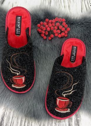 Тапочки жіночі повстяні для ламінату белста чорні з червоним устілкою