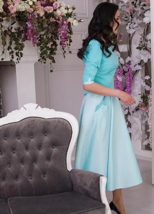 М'ятний костюм з довгою спідницею кльош / мятный костюм с длинной юбкой клёш