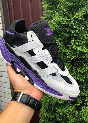 Мужские кроссовки adidas niteball кожаные замшевые белые фиолетовые