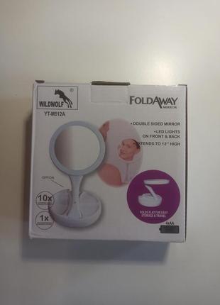 Складное косметическое зеркало для макияжа круглое увеличительное 10x my fold away...