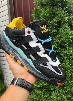 Мужские кроссовки adidas niteball кожаные замшевые черные желтые белые