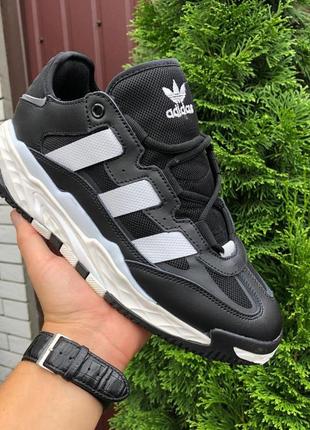 Мужские кроссовки adidas niteball кожаные замшевые черные белые