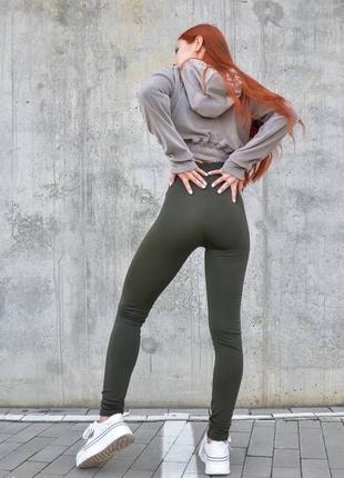 Утеплені спортивні жіночі легінси утяжка широкий пояс 2 кольори6 фото