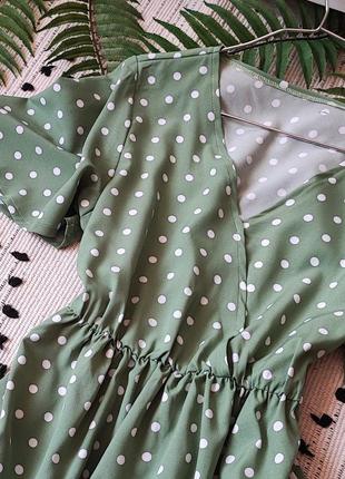 Зелена ярусна сукня в горошок shein3 фото