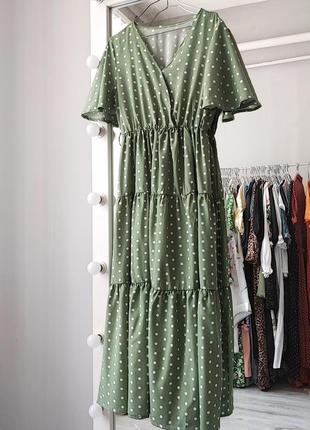 Зелена ярусна сукня в горошок shein2 фото