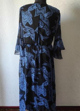Длинное нарядное сине-черное шифоновое платье3 фото