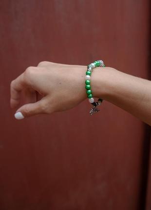 Браслет з котиком та натуральними перлинами ручна робота