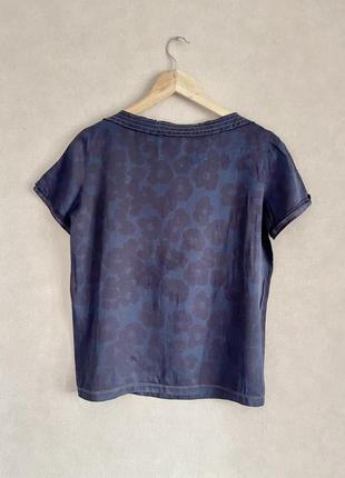 Marc cain шёлковая футболка блуза 100% шелк синяя с цветами принт2 фото