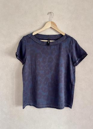 Marc cain шёлковая футболка блуза 100% шелк синяя с цветами принт4 фото